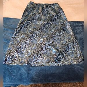 WANTED Clothing Co Like New LG Blue&Black Snake Print Silky Knee Length Skirt